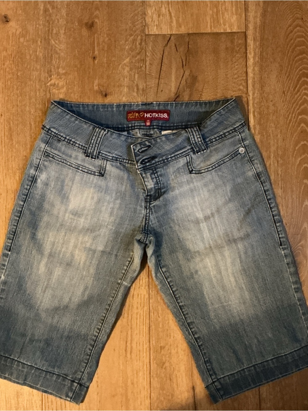 Hot Kiss Light Wash Denim Bermuda Shorts - Faded Blue